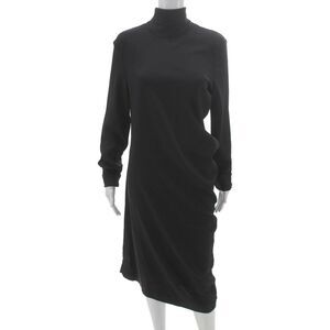 Toteme Womens Sheath Dress Black Long Sleeve Mock Neck Mid-Calf Zip Size 40